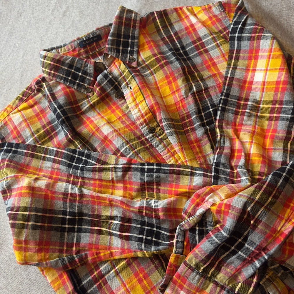 St Johns Bay Legacy Flannel Orange Plaid Long Sleeve XL Shirt Classic Fit